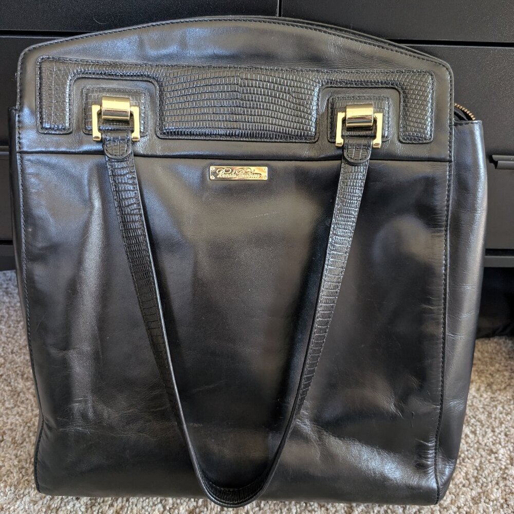 Brooks Brothers Black Leather Satchel / Laptop Bag – Classic Executive Briefcase